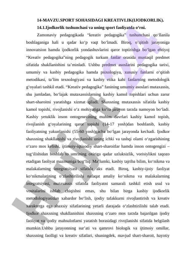 Sport sohasidagi kreativlik bilan tanishing