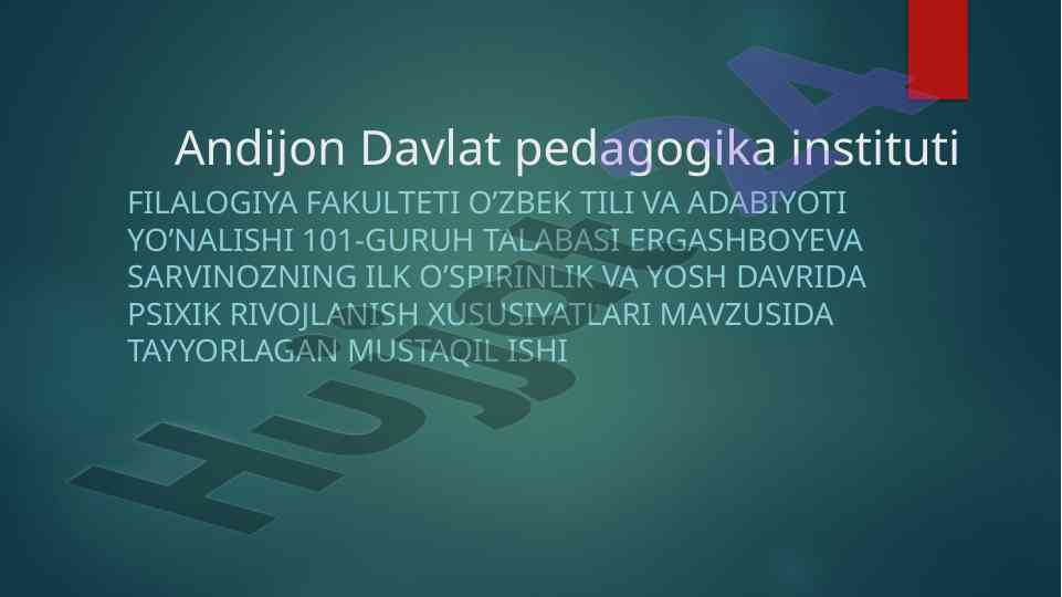 Ilk o'spirinlik va yosh davrida psixik rivojlanish