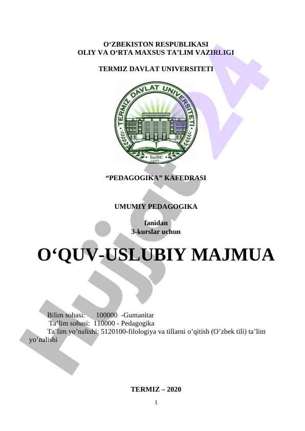 Umumiy pedagogika fanidan o‘quv-uslubiy majmua