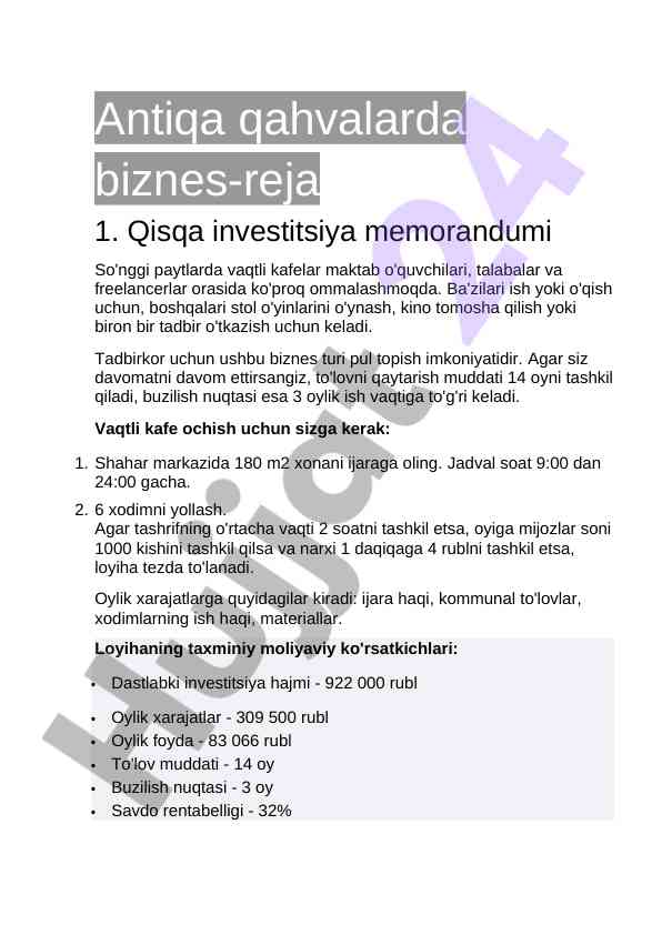 Investitsiya memorandumi vaqtli kafelar uchun