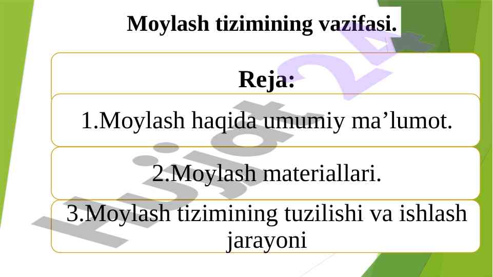 Moylash tizimi va dvigatel detallari