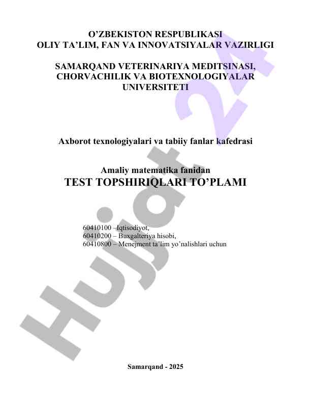 Amaliy matematikadan test topshiriqlari to'plami