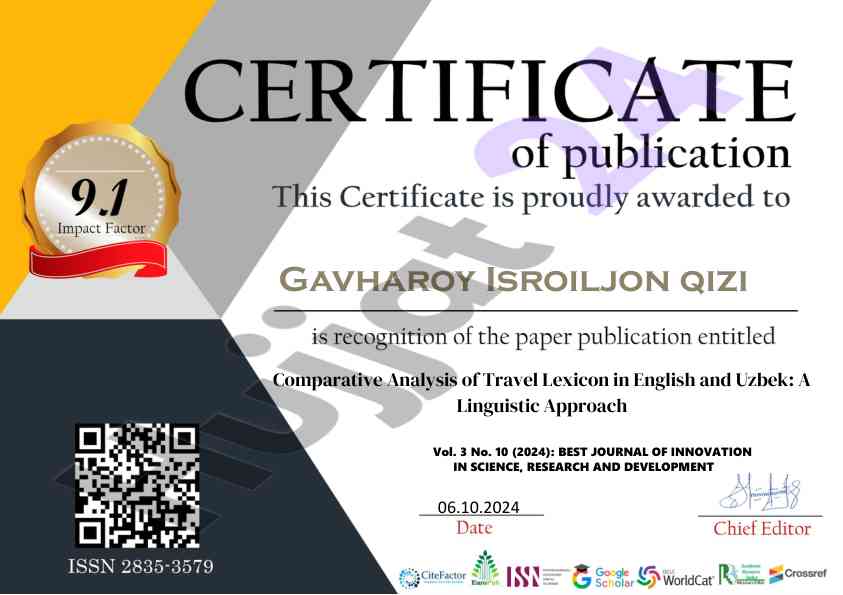 Comparative analysis of travel lexicon in english and uzbek