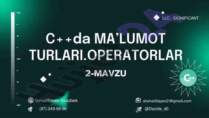 C++ da ma'lumot turlari operatorlar
