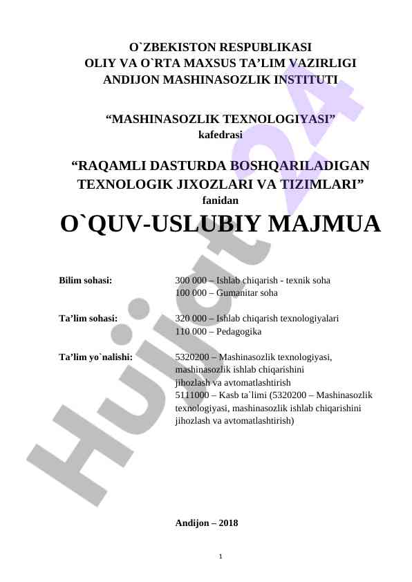Raqamli dasturda boshqariladigan texnologik jixozlari