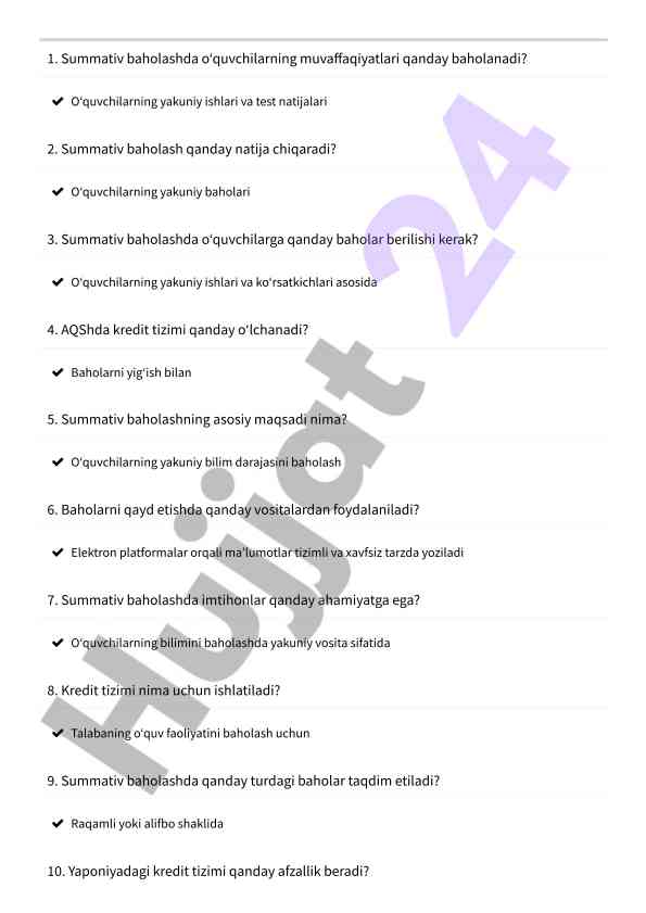Summativ baholash tizimlari va ularning ahmiyati