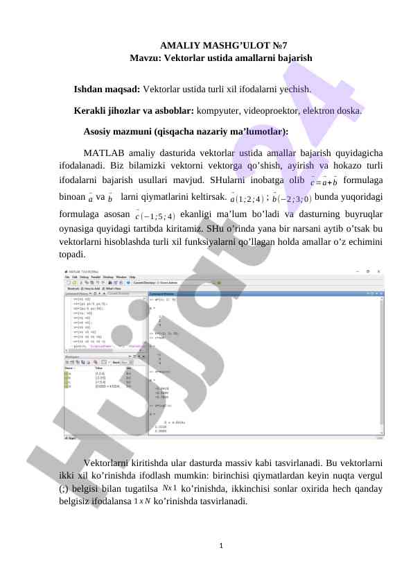 Vektorlar ustida amallarni bajarish