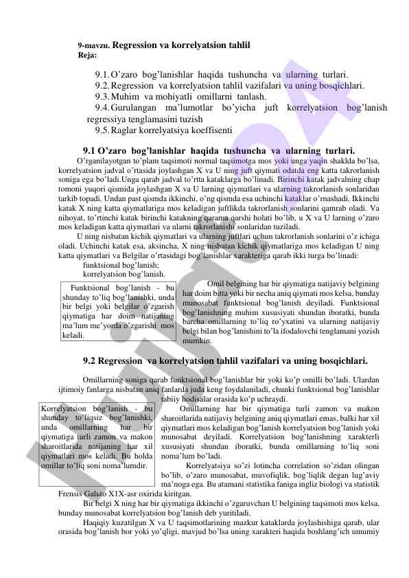Regression va korrelyatsion tahlil tushunchalari