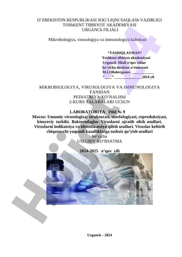 Umumiy virusologiya fanidan laboratoriya ishlari