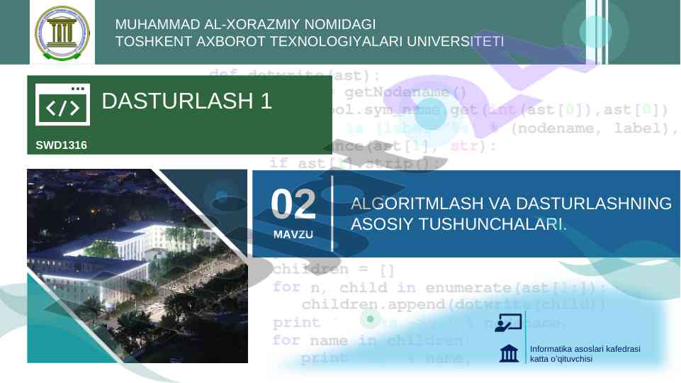 Dasturni talablar va amallarini o‘rganish