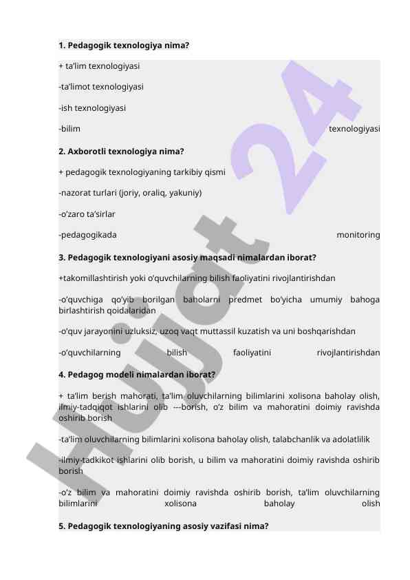 Pedagogik texnologiya va axborotli texnologiyalar