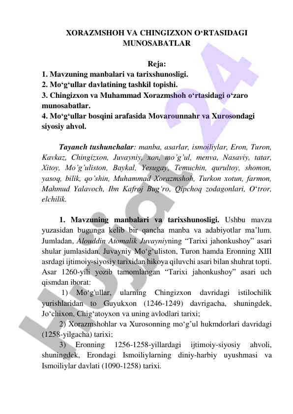 Xorazmshoh va chingizxon o‘rtasidagi munosabatlar