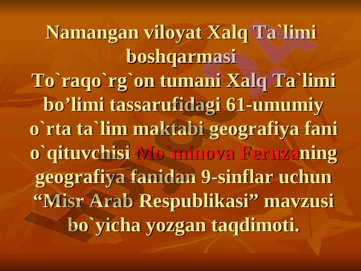 Misr arab respublikasi geografik o'rni va resurslari