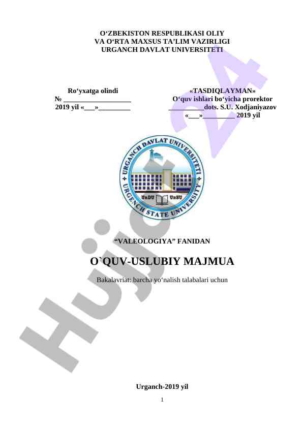 Valeologiya fanidan o‘quv-uslubiy majmua