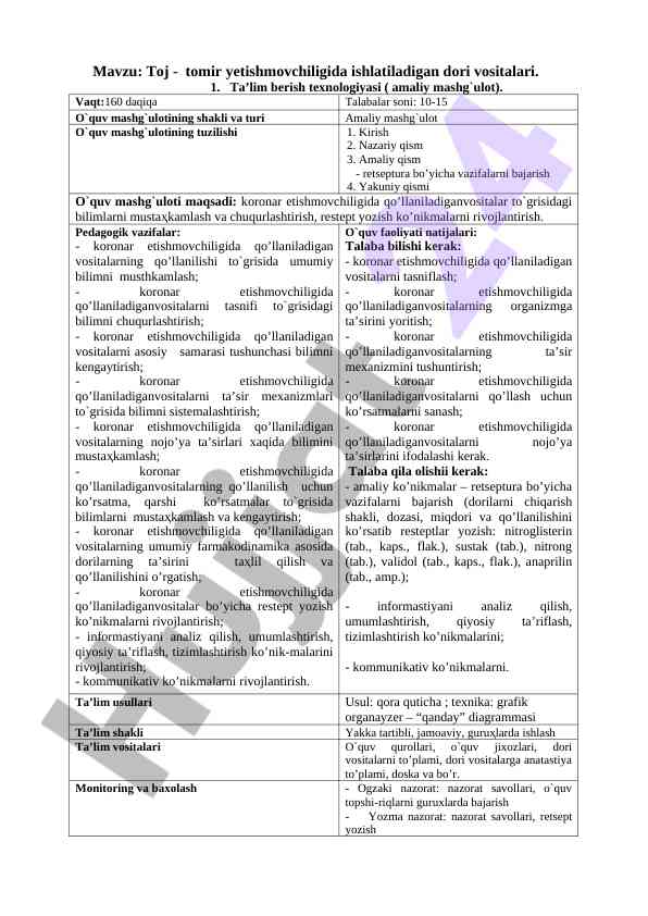 Toj - tomir yetishmovchiligida dori vositalari