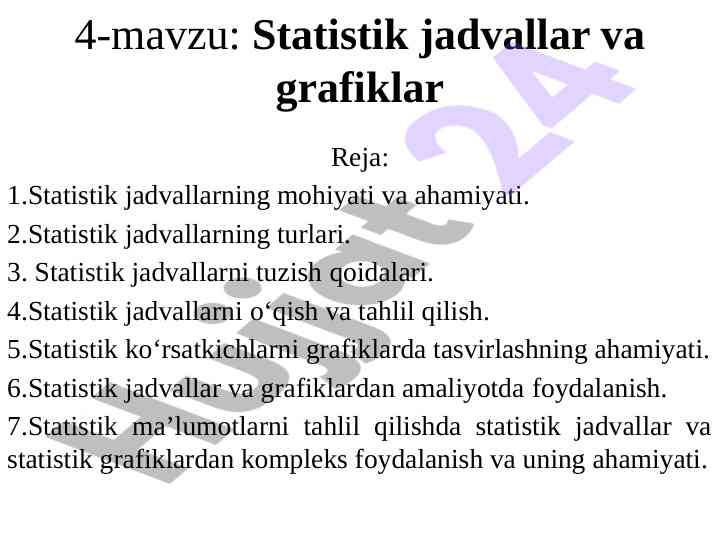 Statistik jadvallar va grafiklar tahlili
