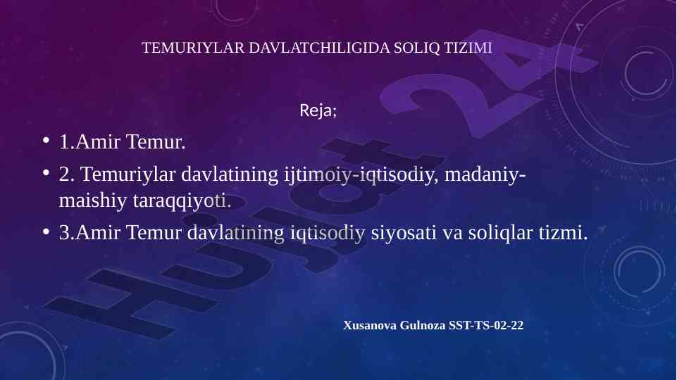 Temuriylar davlatchiligida soliq tizimi tahlili