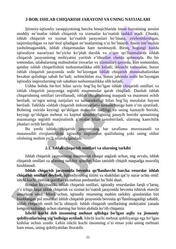 Ishlab chiqarish jarayoni va iqtisodiy tahlil