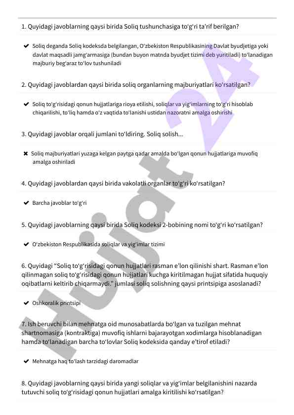 Soliq tushunchasi va organlar haqida savollar