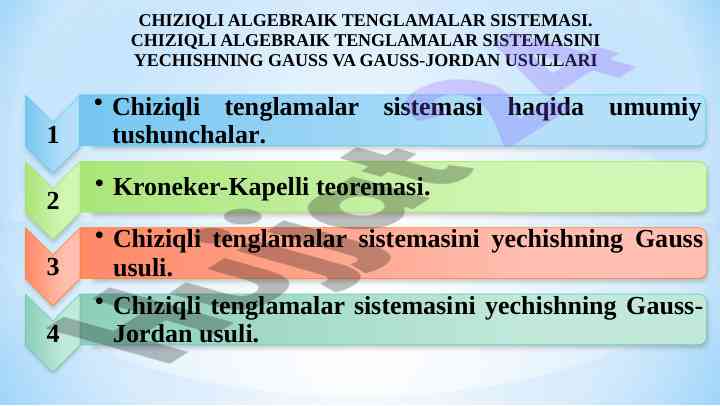 Chiziqli algebraik tenglamalar sistemasi haqida tahlil