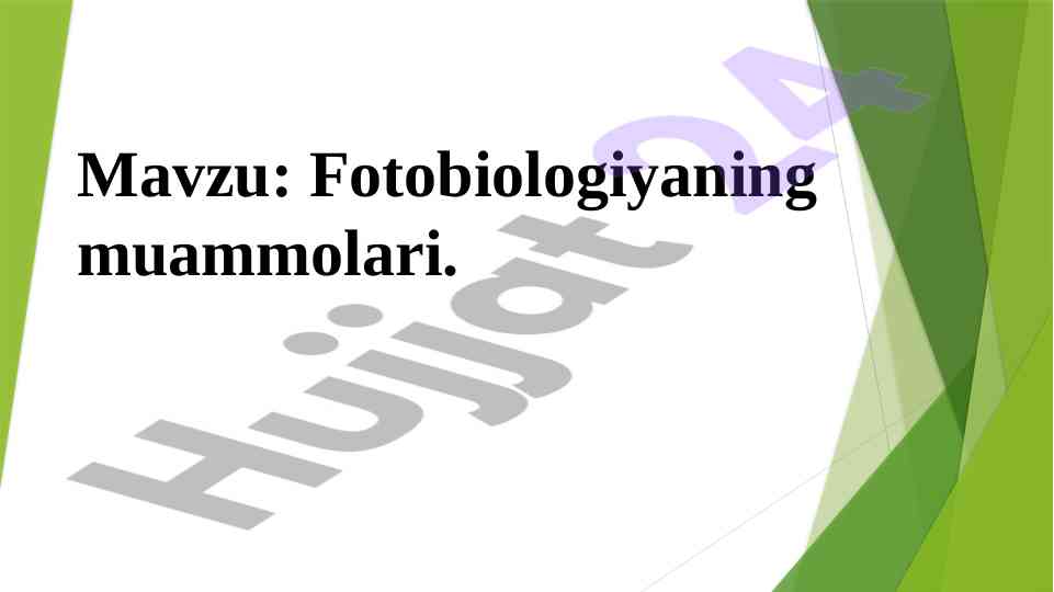Fotobiologiyaning muammolari va ahamiyati