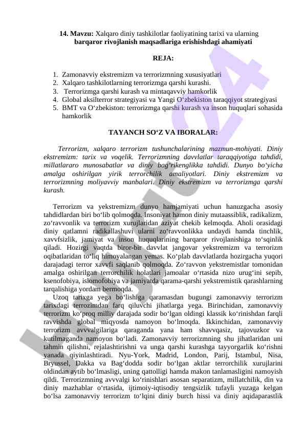 Xalqaro diniy tashkilotlar faoliyatining tarixi