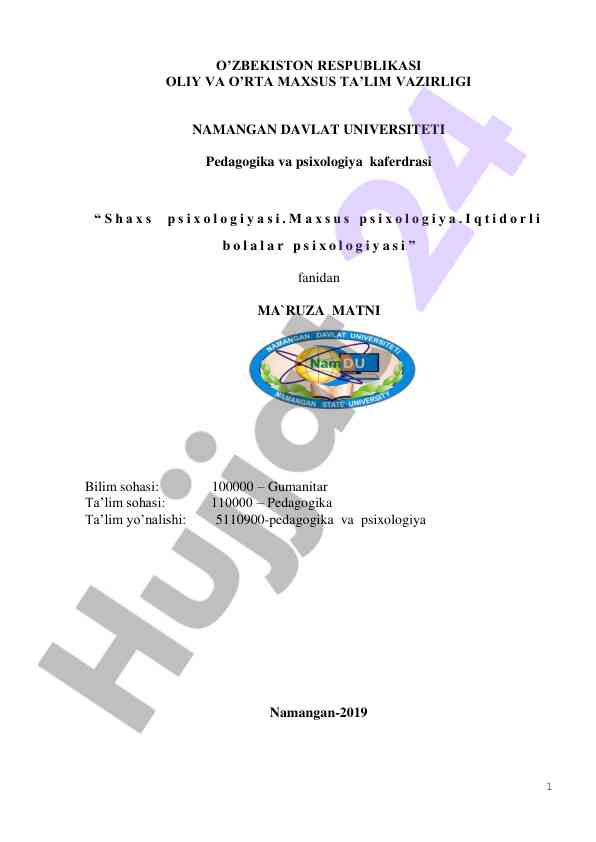 Shaxs psixologiyasi va iqtidorli bolalar psixologiyasi