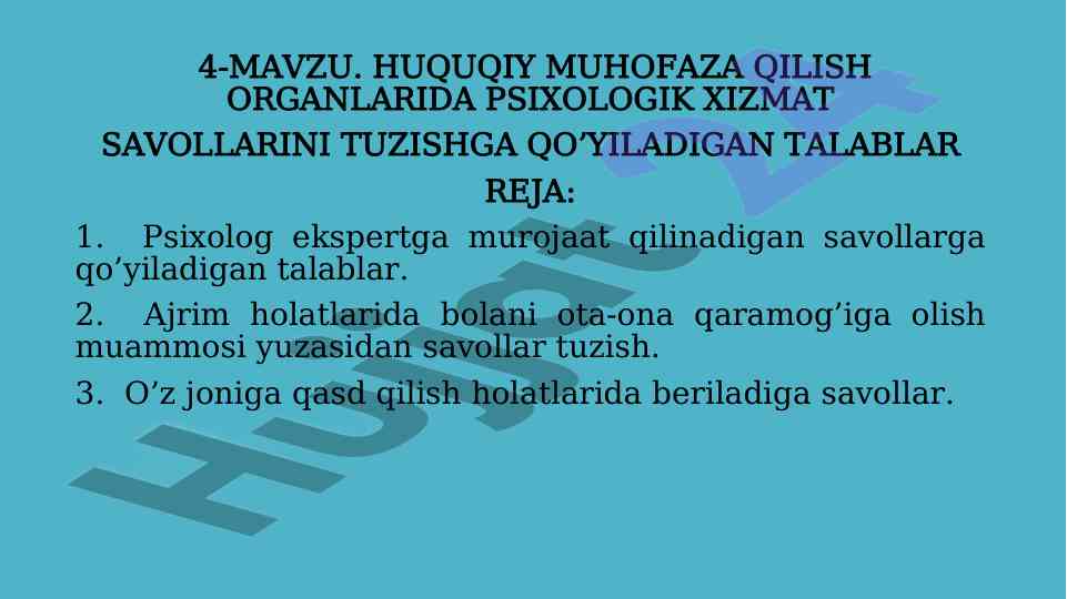 Psixologik xizmat savollarini tuzish talablari