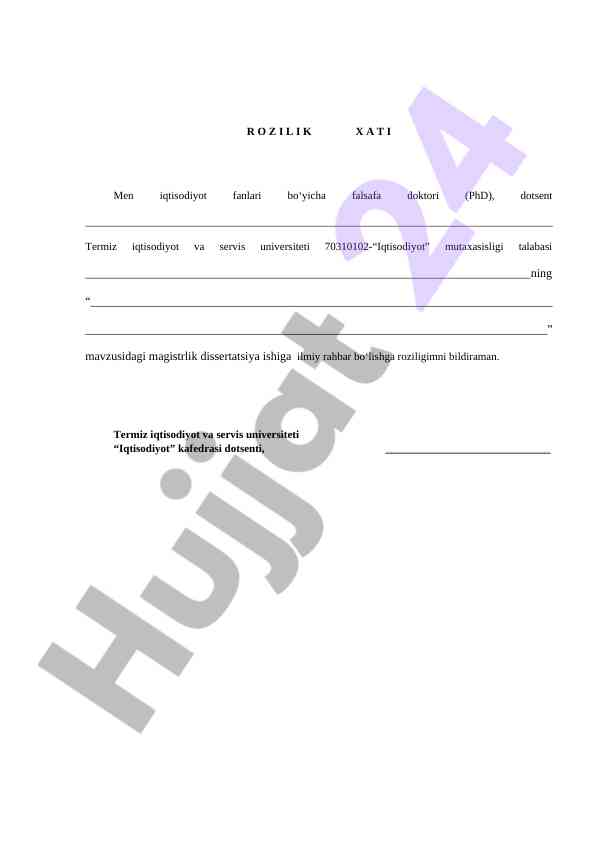 Iqtisodiyot mavzusida magistrlik dissertatsiyasi