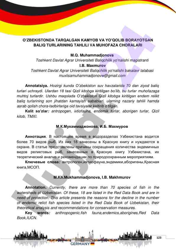 Kamyob va yo’qolib borayotgan baliq turlari tahlili