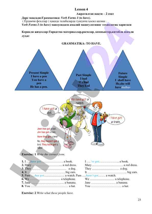 Grammtika: verb forms i (to have) dars ishlanmasi