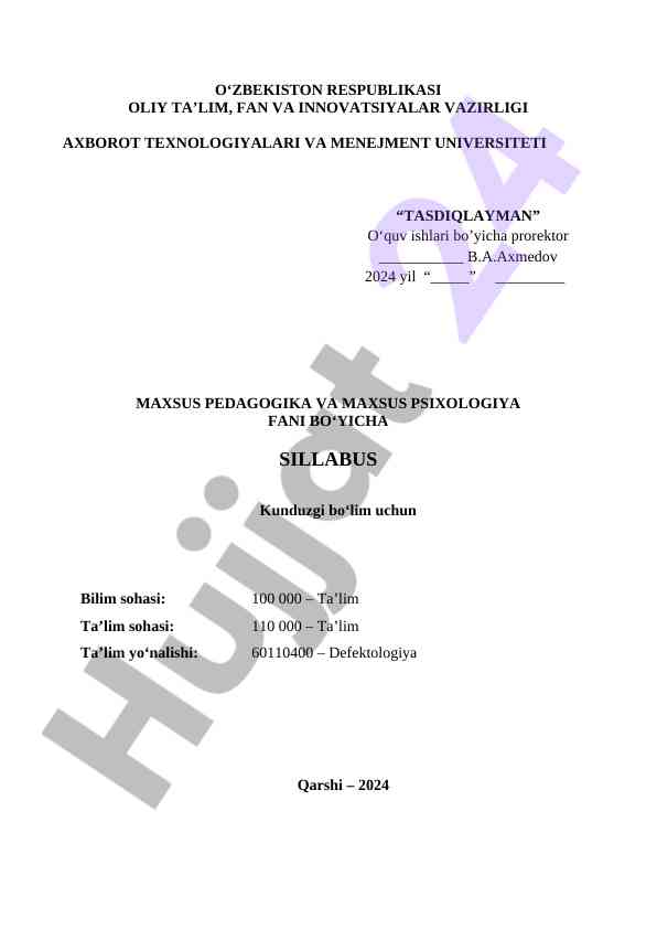 Maxsus pedagogika va maxsus psixologiya sillabusi