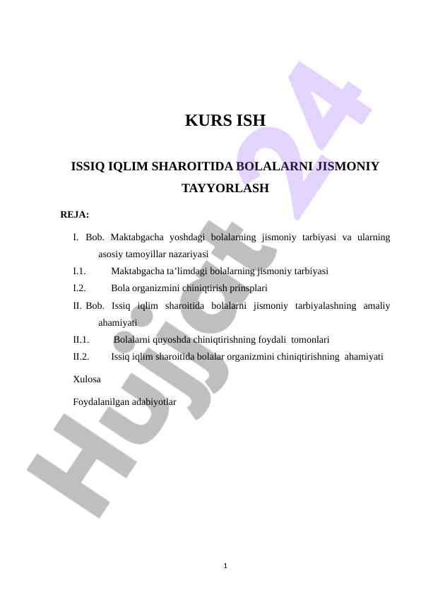 Issiq iqlim sharoitida bolalarni jismoniy tayyorlash