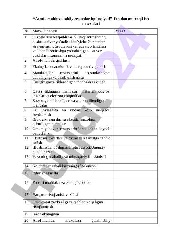 Atrof-Muhit Va Tabiiy Resurslar Iqtisodiyoti