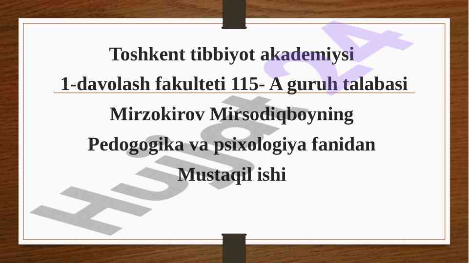 Psixologiya fani predmeti va vazifalari mustaqil ish