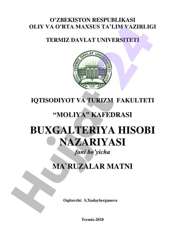 Buxgalteriya hisobi nazariyasi ma'ruzalar matni