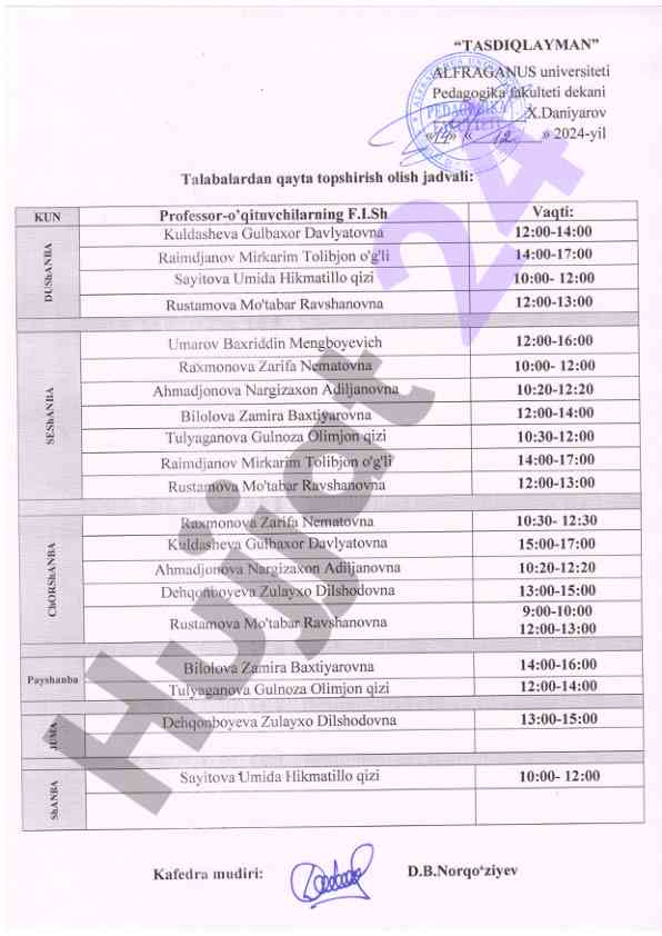 Talabalarga qayta topshirish jarayoni 2024-yil
