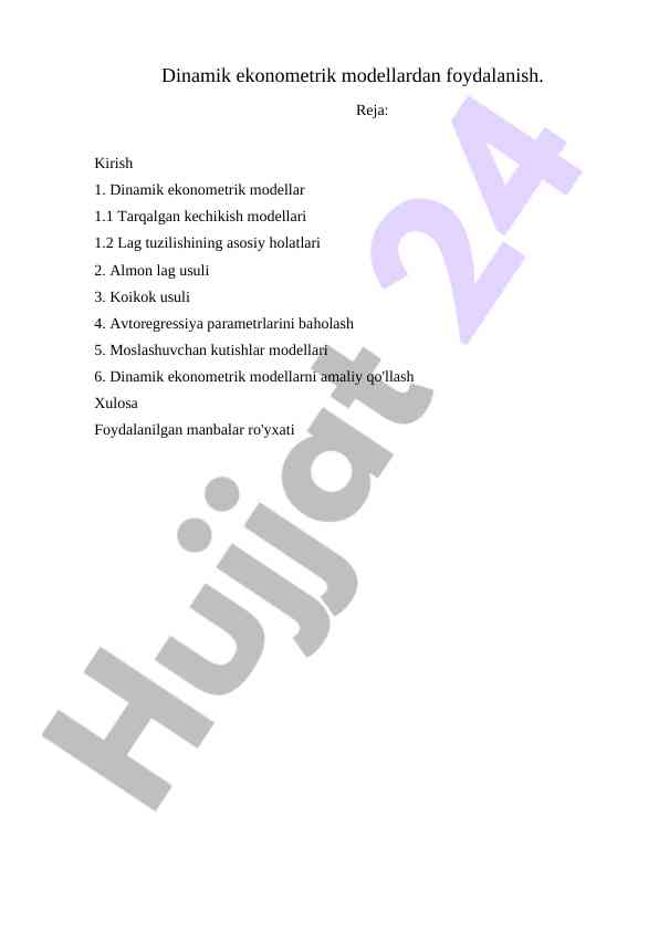 Dinamik ekonometrik modellar va ularning qo‘llanishi