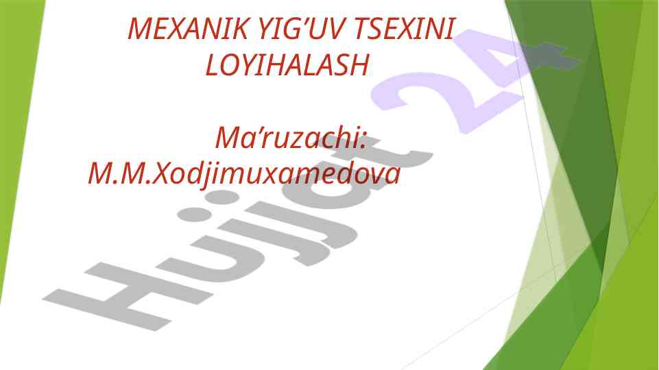 Transport tizimlarini loyihalash bo'yicha ma'ruza