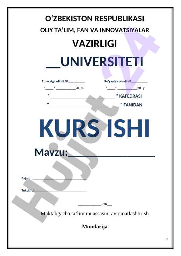 Maktabgacha Ta’lim Muassasini Avtomatlashtirish