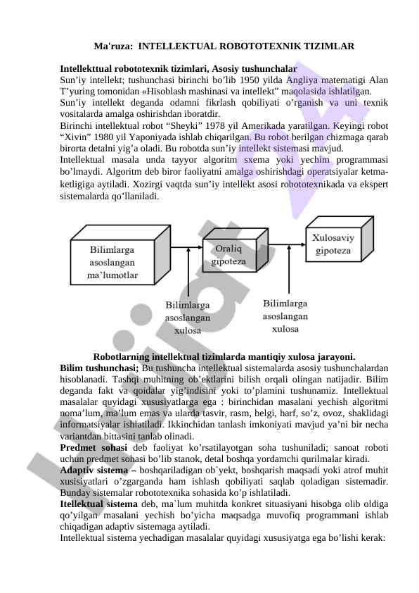 Intellektual robototexnik tizimlar ma'ruzasi