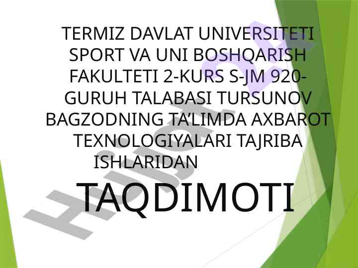 Axborot texnologiyalari tajribalariga oid taqdimot