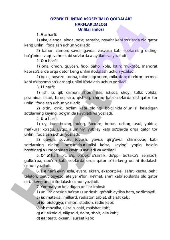 O‘zbek tilining asosiy imlo qoidalari
