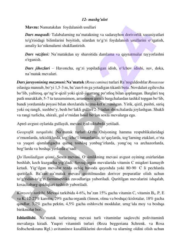 Na'matak foydalanish usullari dars ishlanmasi