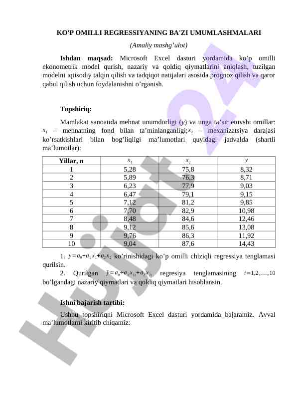 Kop Omilli Regressiyaning Ba'zi Umumlashtirmalari
