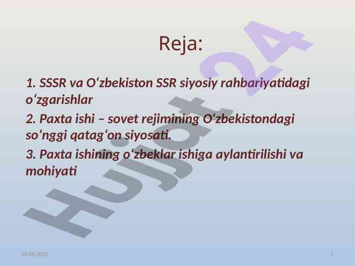 Paxta ishi va o‘zbekiston ssr siyosiy o‘zgarishlari