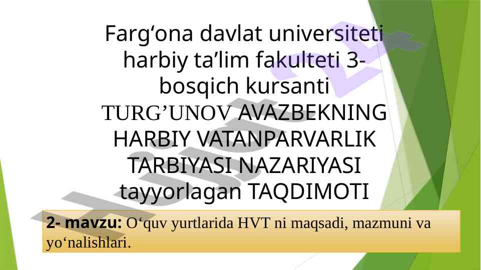 O‘quv yurtlarida hvt maqsadi va yo‘nalishlari