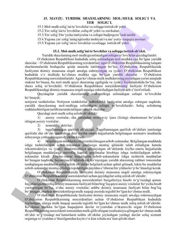 Yuridik shaxslarning mol-mulk solig‘i va yer solig‘i