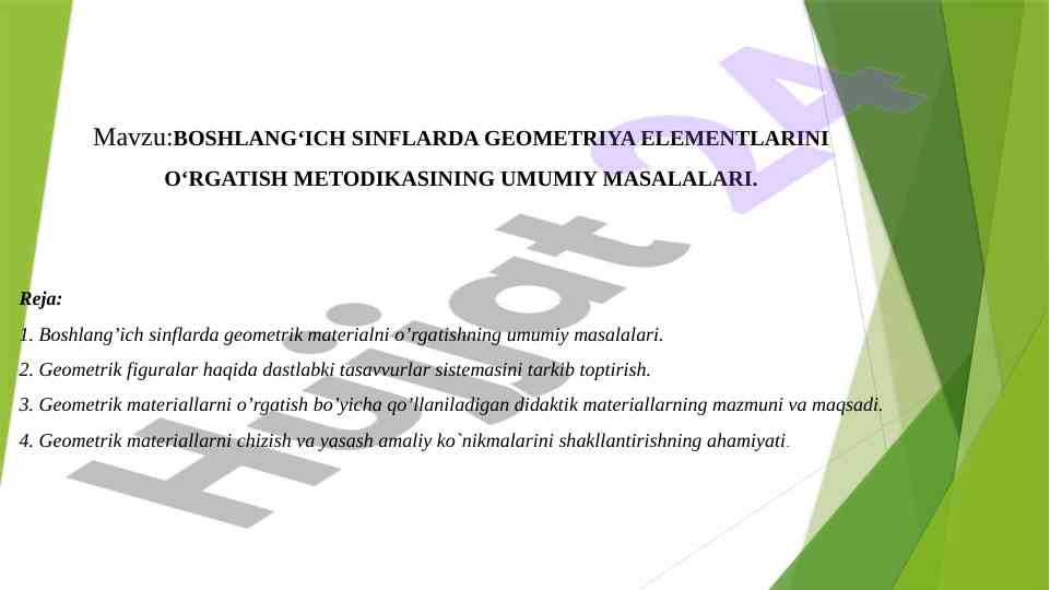 Boshlang‘ich sinflarda geometriya o‘rgatish metodikasi