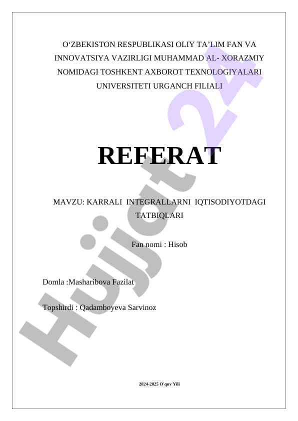 Karrali Integrallarning Iqtisodiyotdagi Tatbiqlari